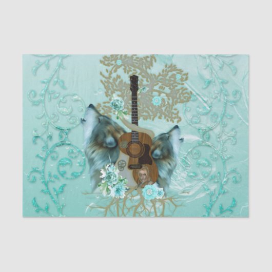 Steampunk gitaar met wolven tissuepapier (Voorkant)