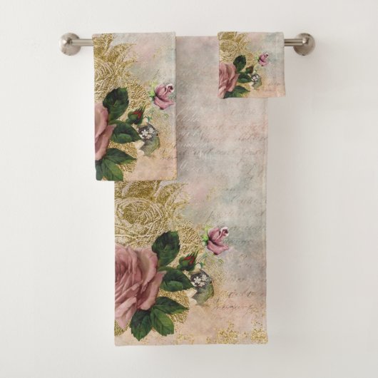 Steampunk Glam | Roze en Goud Roos Rustieke Bloeme Bad Handdoek (Insitu)