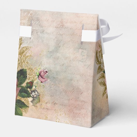 Steampunk Glam | Roze en Goud Roos Rustieke Bloeme Bedankdoosjes (Achterkant)