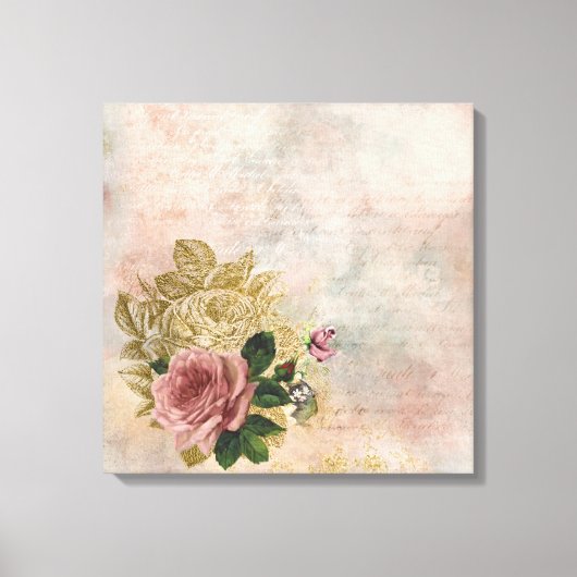 Steampunk Glam | Roze en Goud Roos Rustieke Bloeme Canvas Afdruk (Voorkant)