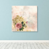 Steampunk Glam | Roze en Goud Roos Rustieke Bloeme Canvas Afdruk (Insitu (Houten vloer))