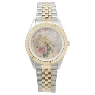 Steampunk Glam   Roze en Goud Roos Rustieke Bloeme Horloge