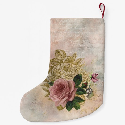 Steampunk Glam | Roze en Goud Roos Rustieke Bloeme Kleine Kerstsok (Achterkant)