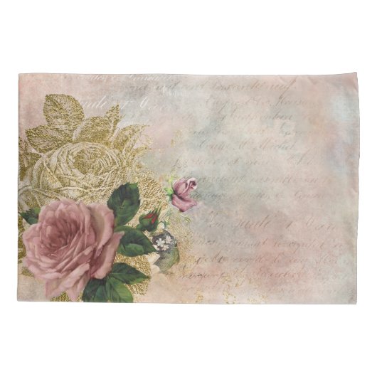 Steampunk Glam | Roze en Goud Roos Rustieke Bloeme Kussensloop (Achterkant)