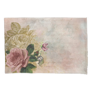 Steampunk Glam Roze en Goud Roos Rustieke Bloeme Kussensloop