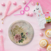 Steampunk Glam | Roze en Goud Roos Rustieke Bloeme Papieren Bordje (Feest)