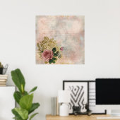 Steampunk Glam | Roze en Goud Roos Rustieke Bloeme Poster (Thuiskantoor)