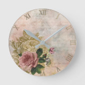 Steampunk Glam | Roze en Goud Roos Rustieke Bloeme Ronde Klok (Voorkant)