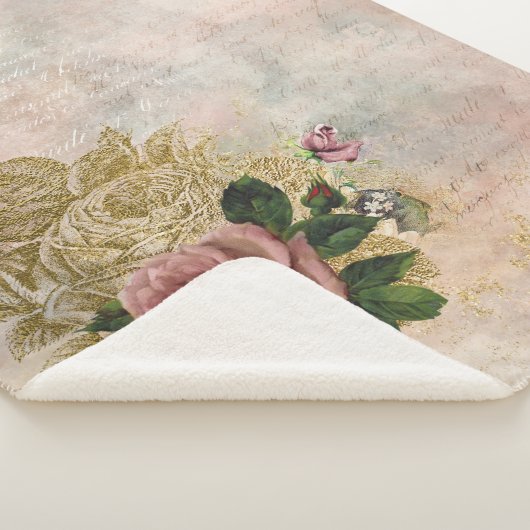 Steampunk Glam | Roze en Goud Roos Rustieke Bloeme Sherpa Deken (3/4)