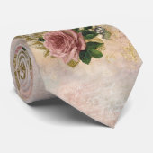 Steampunk Glam | Roze en Goud Roos Rustieke Bloeme Stropdas (Opgerold)