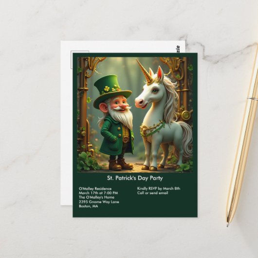 Steampunk Gnome-Leprechaun Unicorn St Patricks Day Briefkaart (Voorkant / Achterkant in situ)