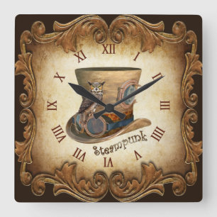 Steampunk Goggle Pet ~ Great Horned Owl ~ Vierkante Klok