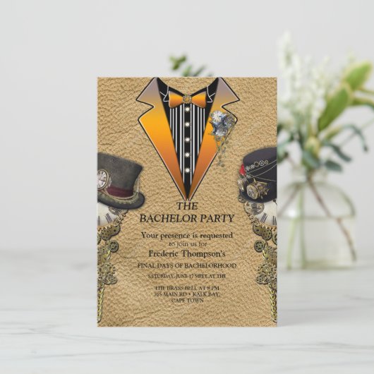 Steampunk & Gold Chains Bachelor invitation (Debout devant)