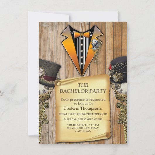Steampunk & Gold Chains Bachelor invitation (Devant)