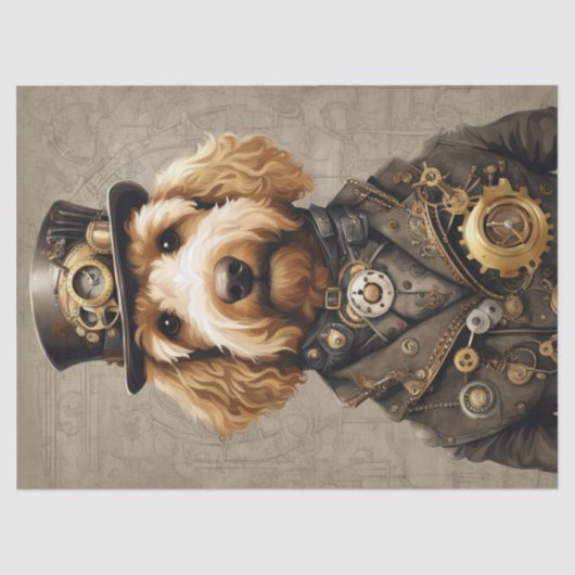 Steampunk Golden Doodle: grillige decoupage Tissuepapier (Voorkant)