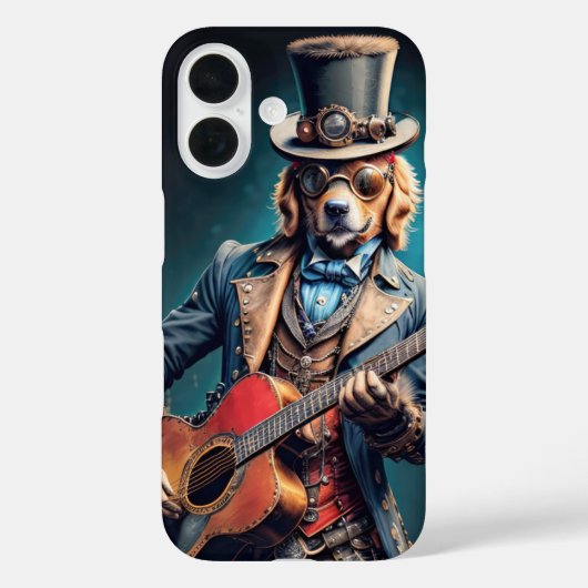 Steampunk Golden Retriever hond speelt gitaar Case-Mate iPhone Case (Achterkant)