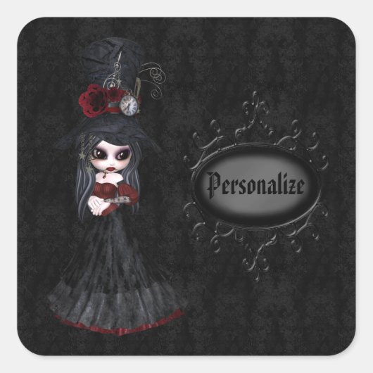 Steampunk Goth Girl Black Stickers personnalisés (Devant)