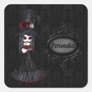 Steampunk Gothic Meisje Zwart Gepersonaliseerde St Vierkante Sticker