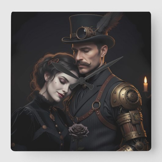 Steampunk Gothic Paar Vierkante Klok (Voorkant)
