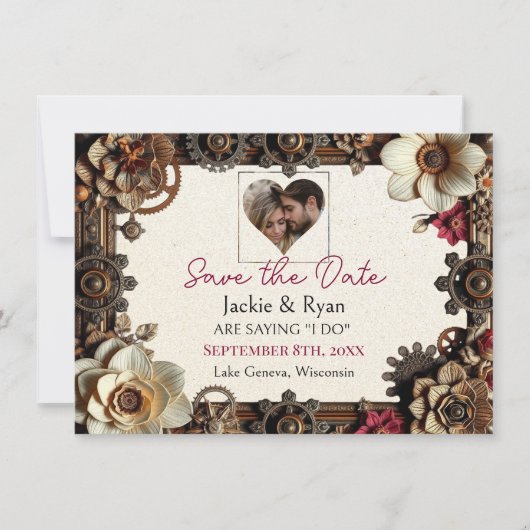 Steampunk Gothic Theme Wedding Save the Date (Voorkant)
