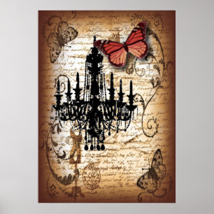steampunk gothic vlinderparis  kroonluchter poster
