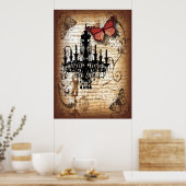 steampunk gothic vlinderparis  kroonluchter poster (Keuken)