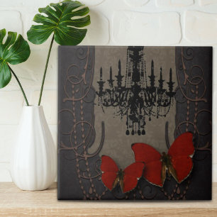 steampunk gothic vlinderparis kroonluchter tegeltje