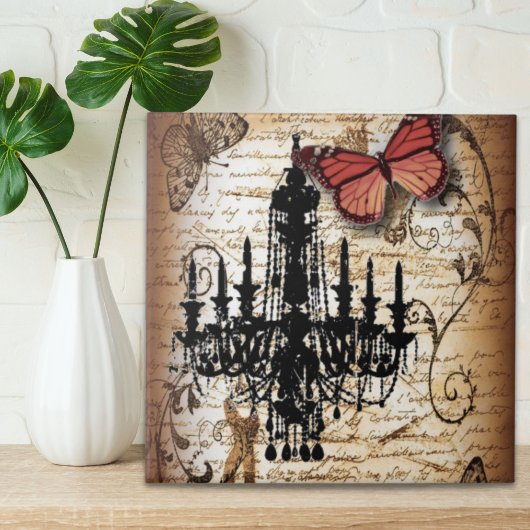 steampunk gothic vlinderparis kroonluchter tegeltje