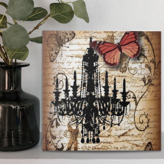 steampunk gothic vlinderparis kroonluchter tegeltje