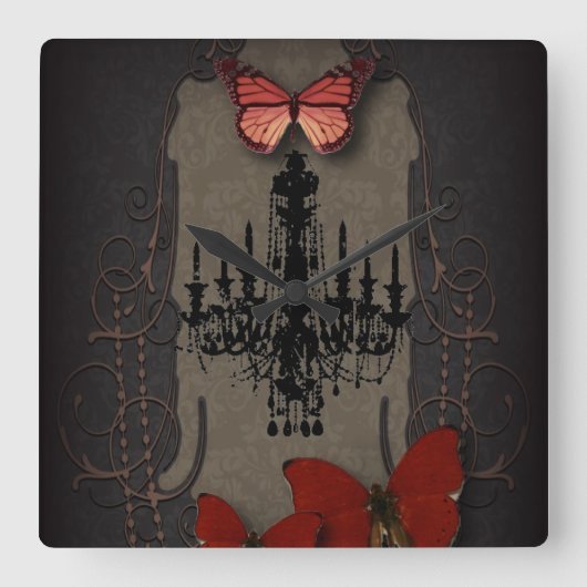 steampunk gothic vlinderparis  kroonluchter vierkante klok (Voorkant)
