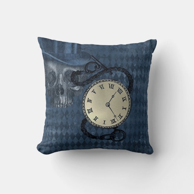 Steampunk gothique punk horloges & crânes coussin (Recto)
