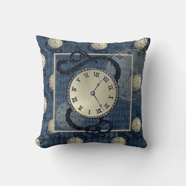 Steampunk gothique punk horloges & crânes coussin (Recto)