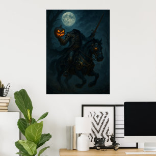 Steampunk gotische paardrijder zonder hoofd poster