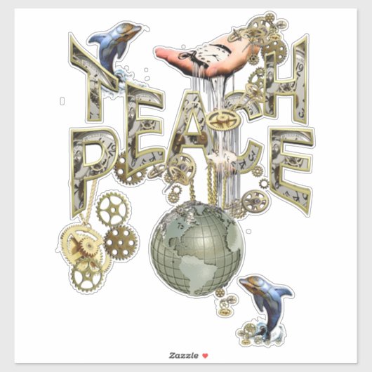 Steampunk Graphic Teach Peace - Dolphins Sticker (Vel)
