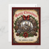 Steampunk Greenery Kaarsen Krans Cogs Kerstmis Feestdagenkaart (Voorkant / Achterkant)