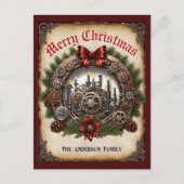 Steampunk Greenery Kaarsen Krans Cogs Kerstmis Feestdagenkaart (Voorkant)