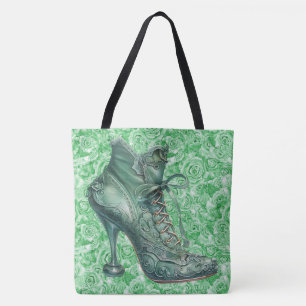 Steampunk groene laarzen op rozen grote schouderta draagtas