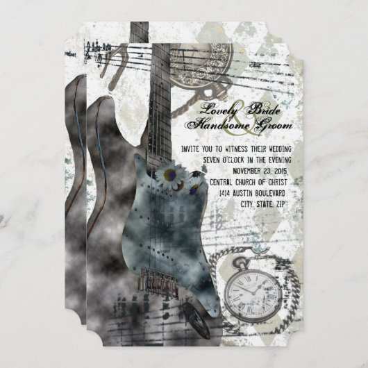 Steampunk Guitar Time Music Faire-part de mariage (Devant / Derrière)