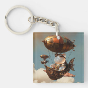 Steampunk Gummy Bear Piloot in Fantasie Luchtship Sleutelhanger