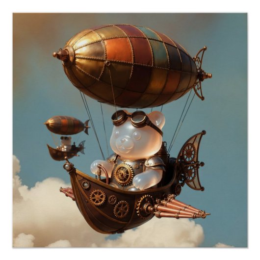 Steampunk Gummy Bear Pilot in Fantasy Airship Perfect Poster (Voorkant)