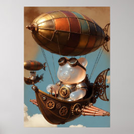Steampunk Gummy Bear Pilot in Fantasy Airship Poster