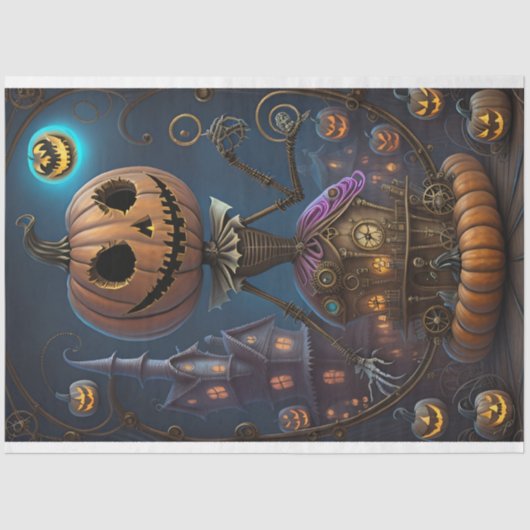 Steampunk Halloween Pumpkin Queen Castle Tissuepapier (Voorkant)