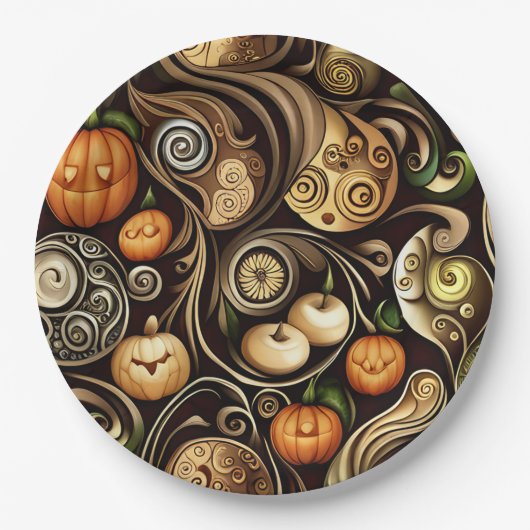 Steampunk Halloween Pumpkin & Swirl Paper Bord (Voorkant)