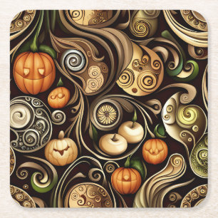 Steampunk Halloween Pumpkin & Swirl Paper Bord Vierkante Kartonnen Onderzetter