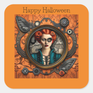 Steampunk Halloween Vrouw Vierkante Sticker