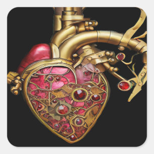 Steampunk Hart Anatomische Robijnen en Tandwielen Vierkante Sticker