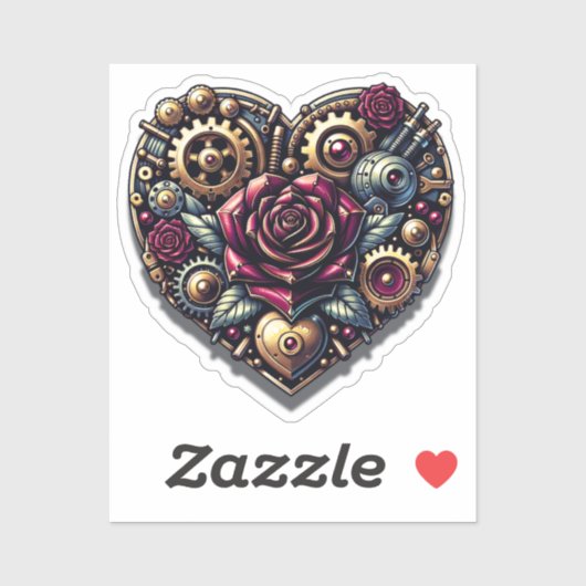 Steampunk Hart en Rozen Sticker (Vel)