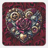 Steampunk Hart en Rozen Vierkante Sticker (Voorkant)