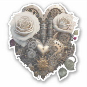 Steampunk Hart met Witte Rozen Sticker