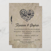 Steampunk Hart van Gears Bruiloft Kaart (Voorkant / Achterkant)